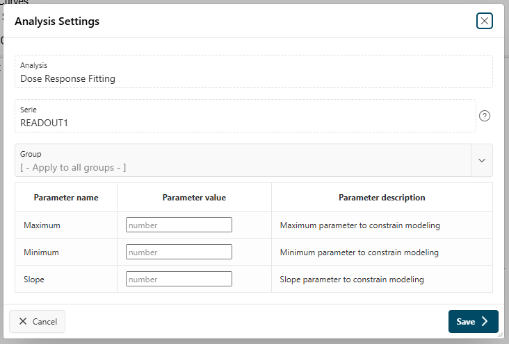 Update analysis parameters details screenshot Update analysis parameters details